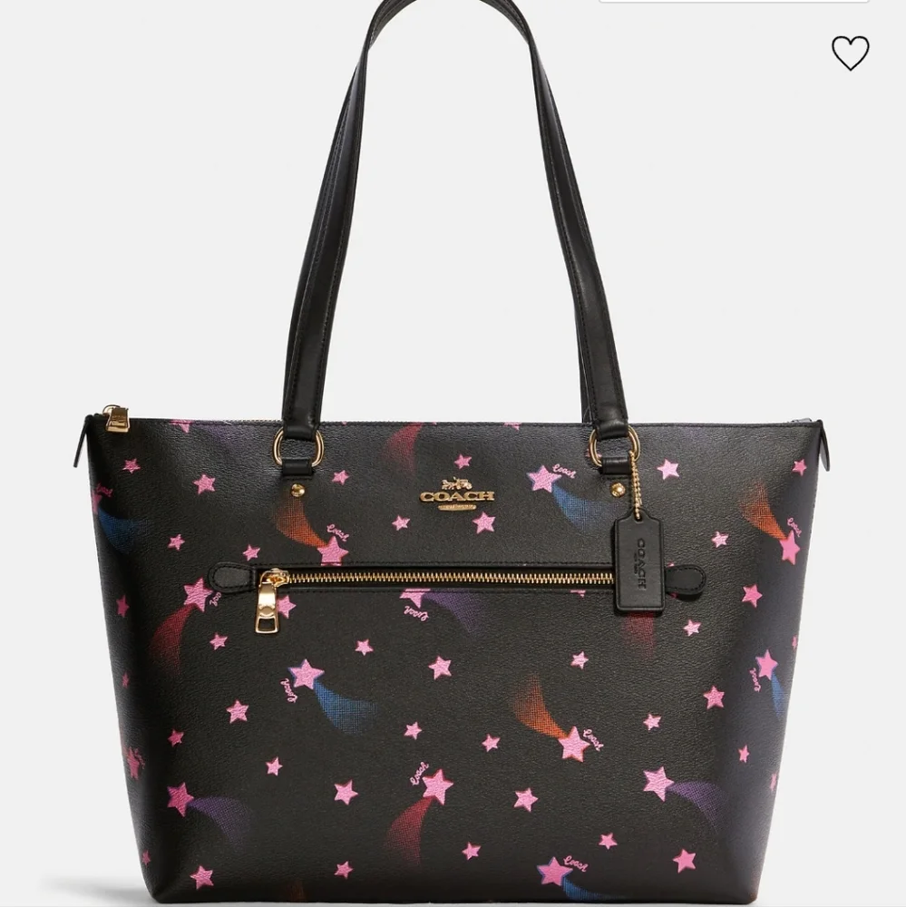 COPY - NWT Coach Gallery Tote with Disco Star Print Black with Gold Multi